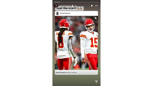 Patrick Mahomes sends warning after DeAndre Hopkins' debut with KC Chiefs [Image credit: @patrickmahomes IG]