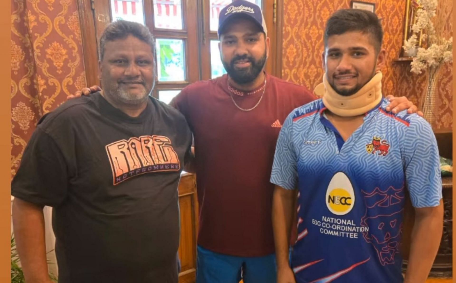 Rohit Sharma with Musheer Khan and his father. (Image: Musheer Khan/Instagram)