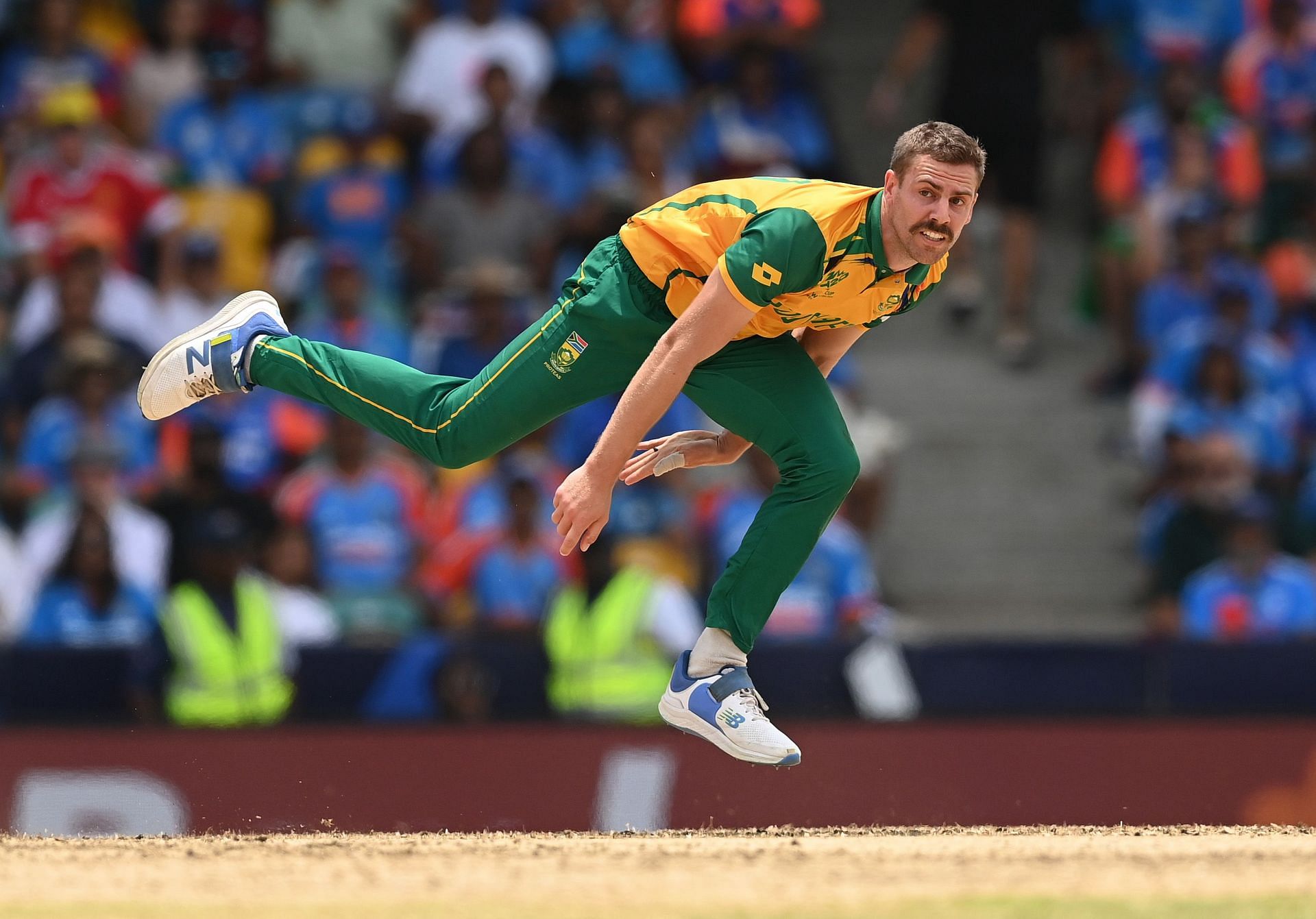 Anrich Nortje bowling during the 2024 T20 World Cup (Image Credits: Getty Images)