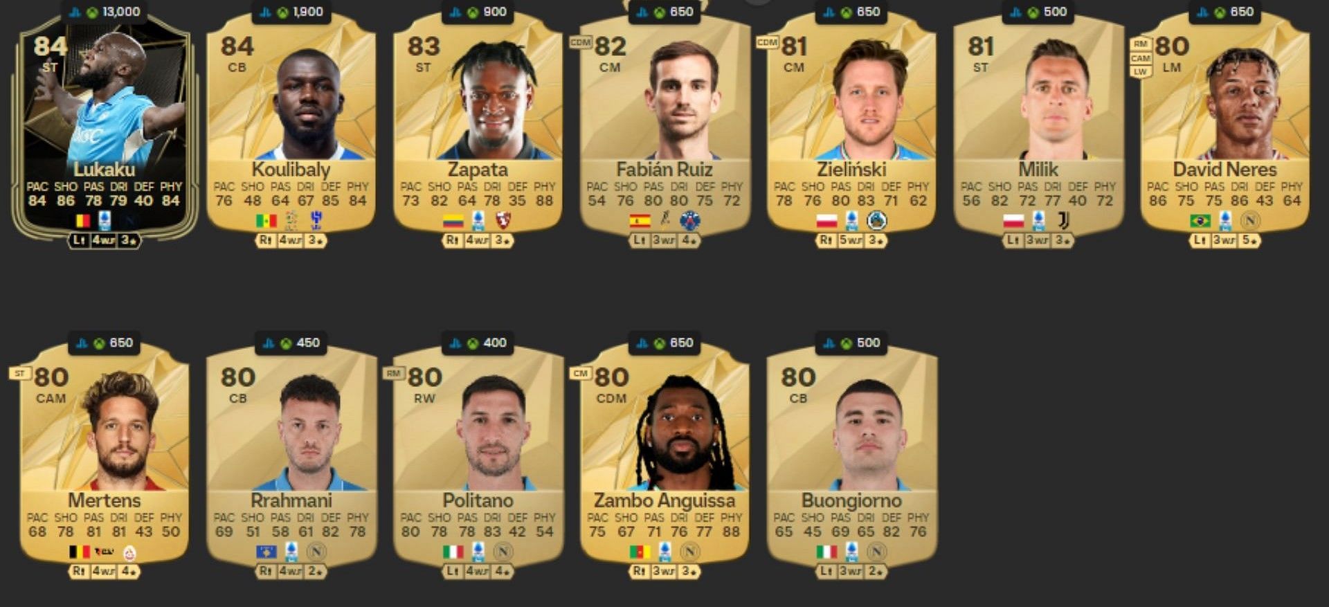 Reserve squad for Napoli in EA FC 25 Ultimate Team (Image via EA Sports || Futwiz)