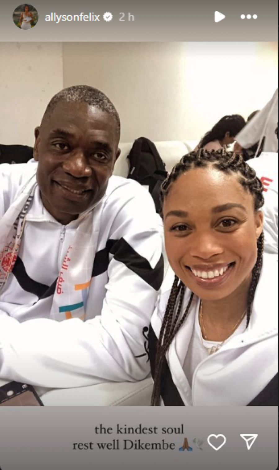 Screenshot of Allyson Felix&#039;s Instagram story on Dikembe Mutombo [Image: Allyson Felix&#039;s Instagram]