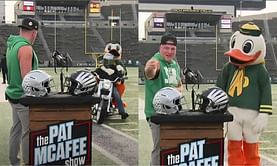 WATCH: Oregon Ducks mascot leaves Pat McAfee in awe as he makes a dashing entrance on a motorcycle