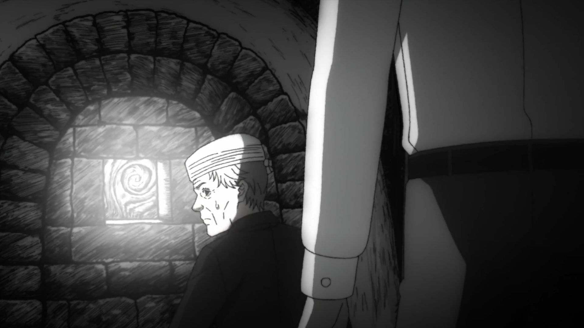 Kirie&#039;s father gazing at the kiln in Uzumaki (Image via Drive &amp; Akatsuki)