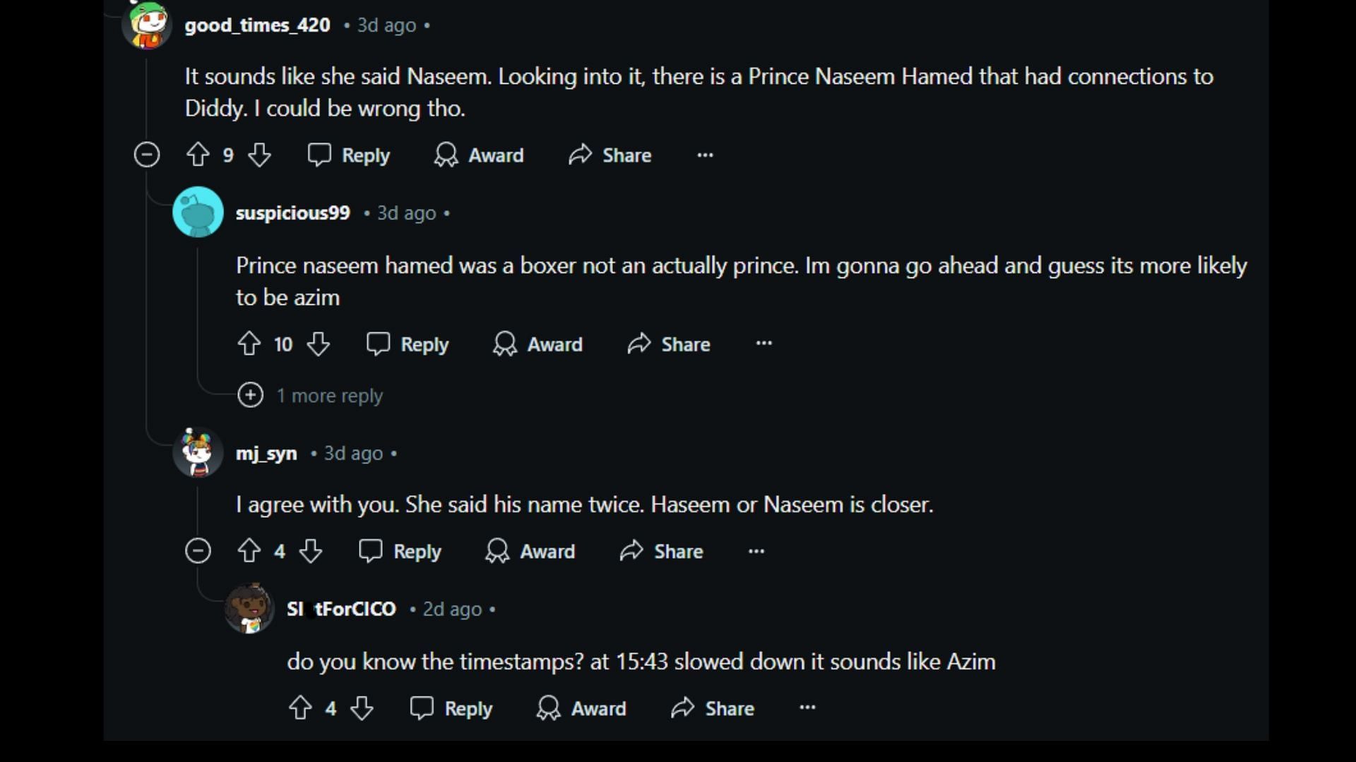 Netizens argue about the identity of the Prince mentioned by Tanea. (Image via Reddit)