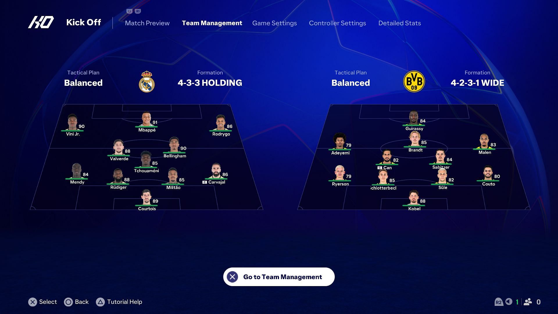 Madrid vs Dortmund: Lineup (Image via EA)