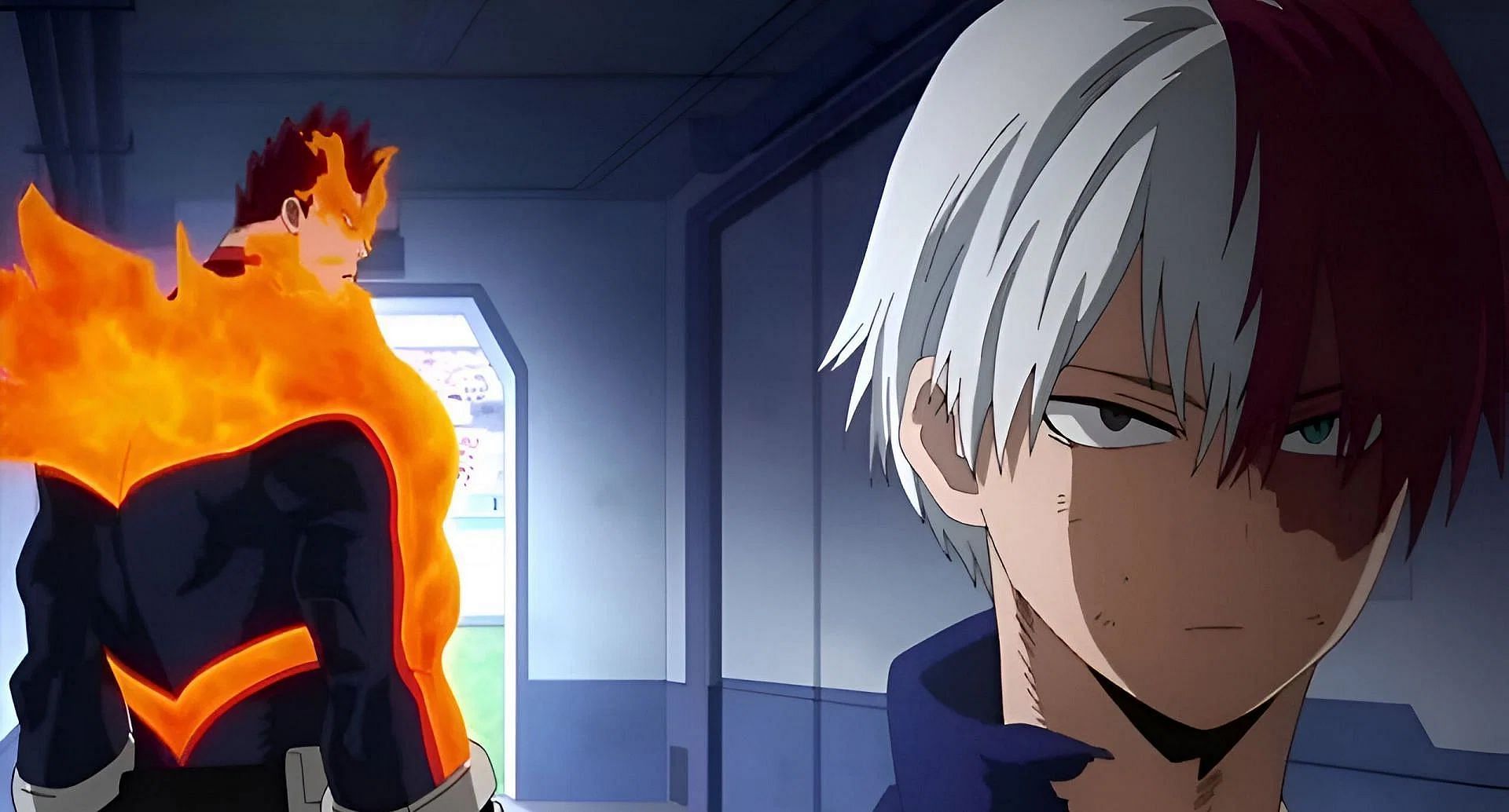 Shoto and his father, Enji Todoroki as seen in My Hero Academia (image via Bones)