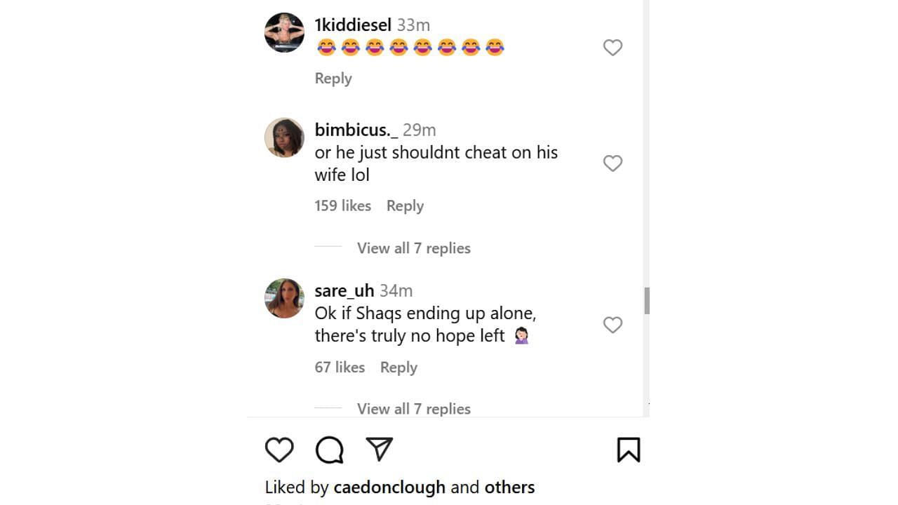 A fan reacts to Shaquille O&#039;Neal&#039;s claim he might end up alone. [photo: @complex/IG]