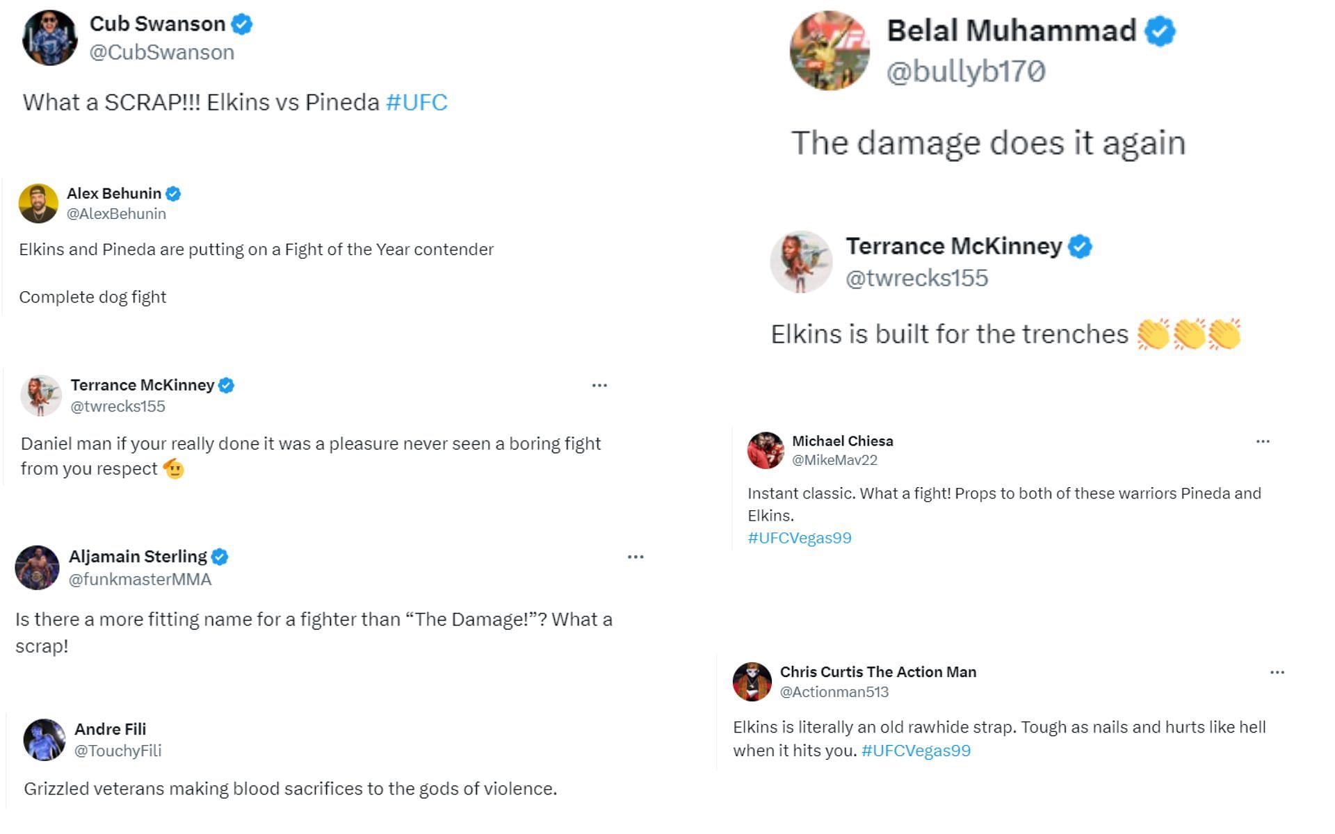 Screenshot of MMA stars reactions to Darren Elkins vs. Daniel Pineda fight