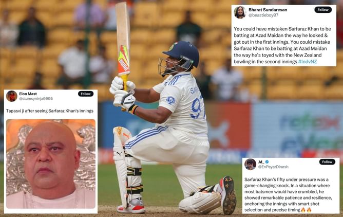 "A game-changing knock" - Fans react to Sarfaraz Khan's gutsy batting exploits on Day 3 of IND vs NZ 2024 1st Test