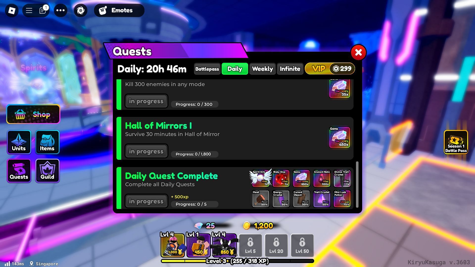 Divine Trait Crystals available as Quest rewards (Image via Roblox)