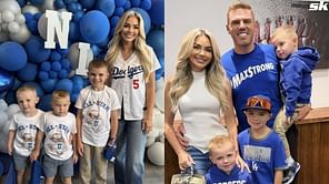 "Charlie wearing his own shirt is iconic" - Fans cheer as Freddie Freeman's wife Chelsea arrives for NLDS Game 2 with sons sporting Dodgers blue