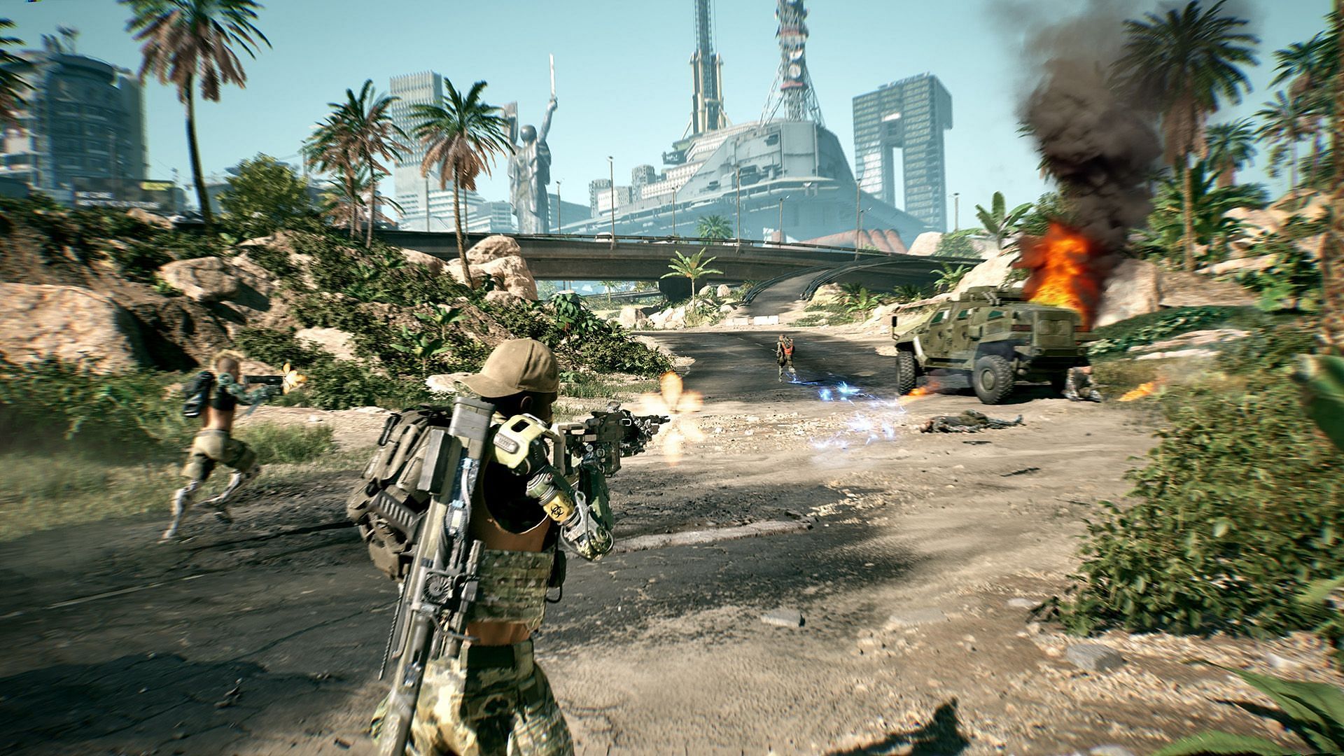 Two teams of two players fighting against each other in Off The Grid