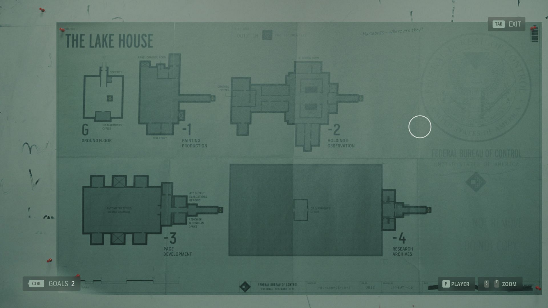 Map of the facility in Alan Wake 2 The Lake House (Image via Remedy Entertainment)