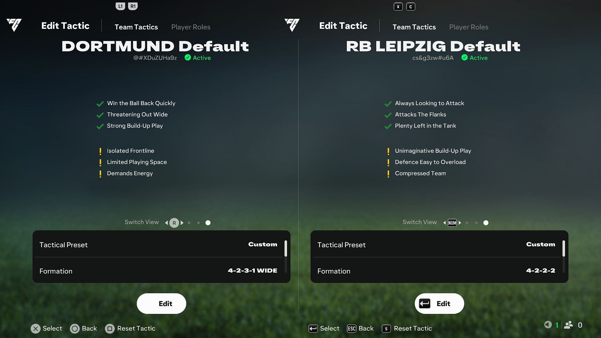 Borussia Dortmund vs RB Leipzig in EA FC 25: preset tactics (Image via EA Sports)