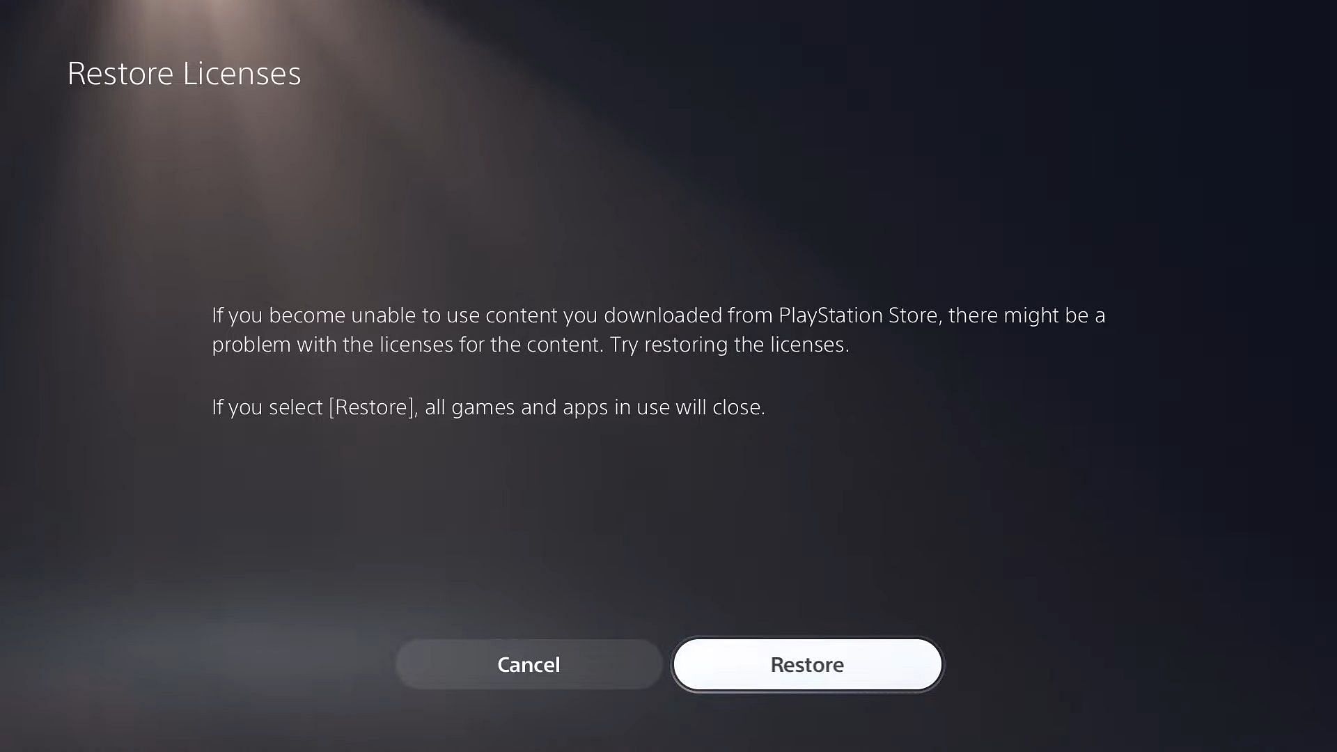 Restore game licenses on PS5 (Image via PlayStation)