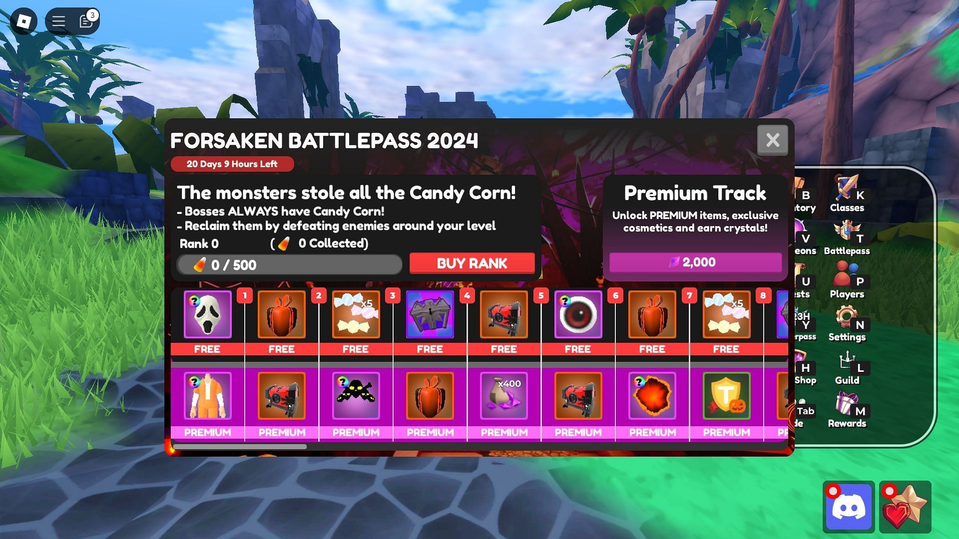 List of rewards in the Forsaken Battlepass (Image via Roblox)