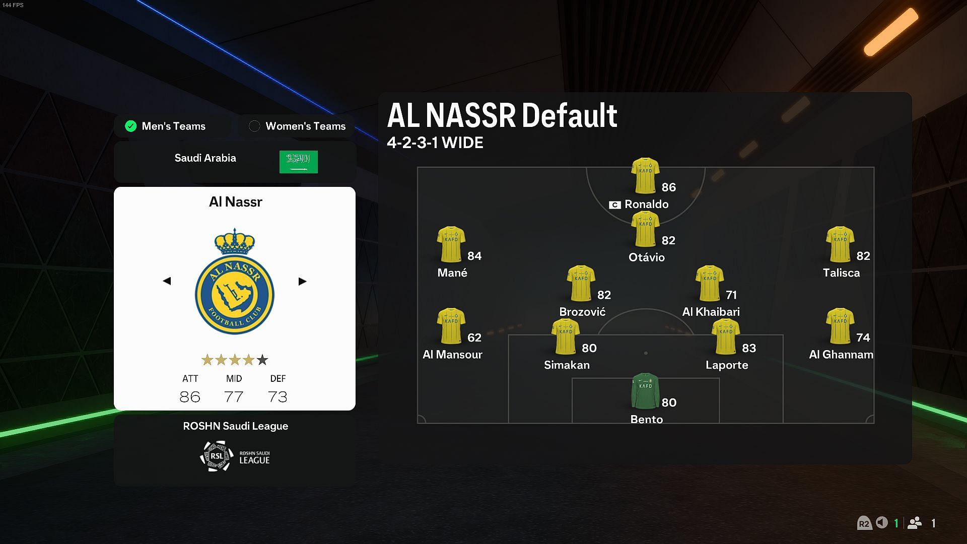 Al Nassr&#039;s best formation in FC 25 (Image via EA Sports)