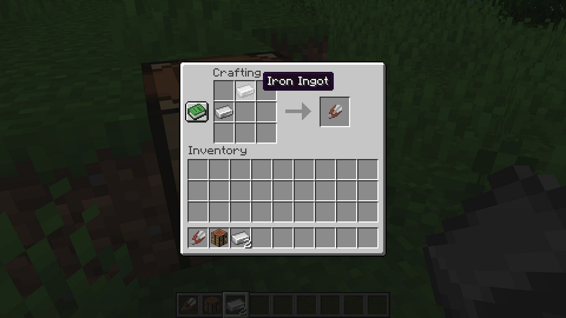 Place iron ingots like this to craft Shears (Image via Mojang Studios)