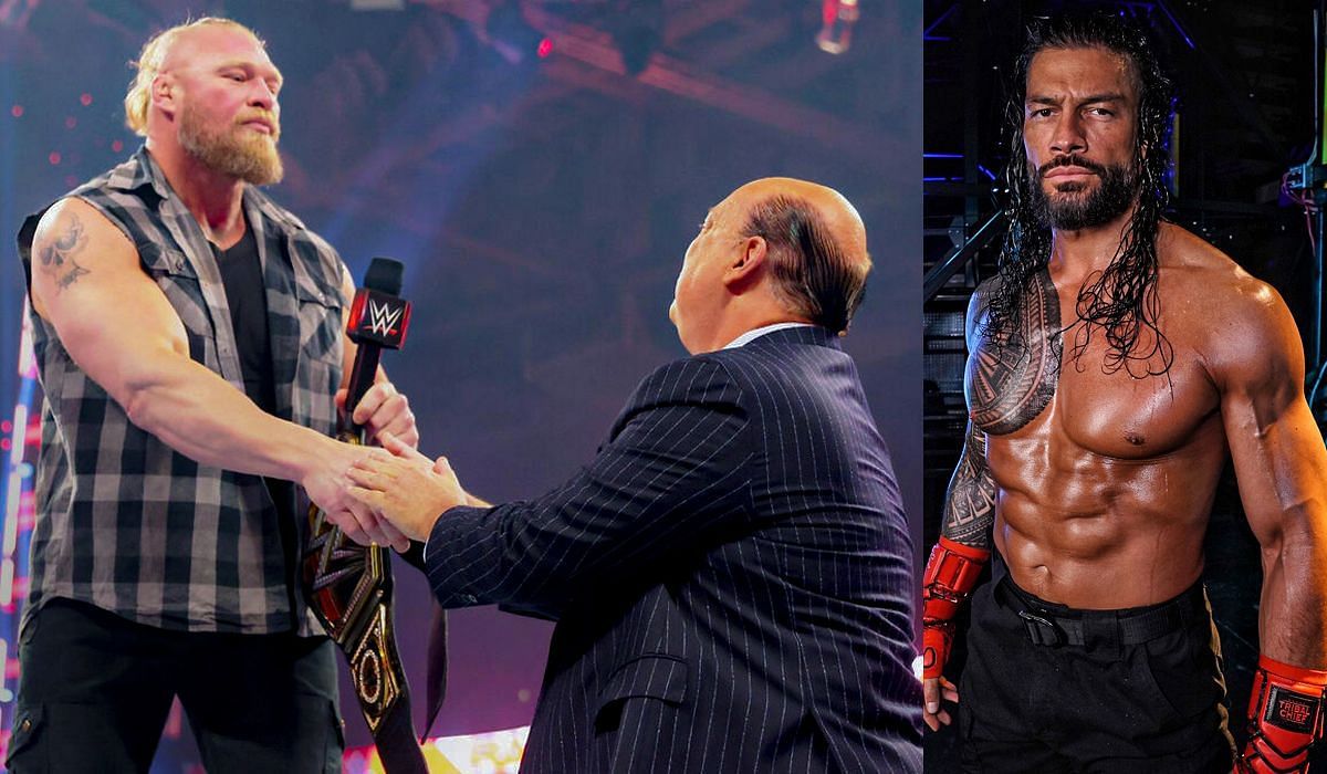 Brock Lesnar Paul Heyman (left), Roman Reigns (right) [Image credits: WWE.com &amp; Roman