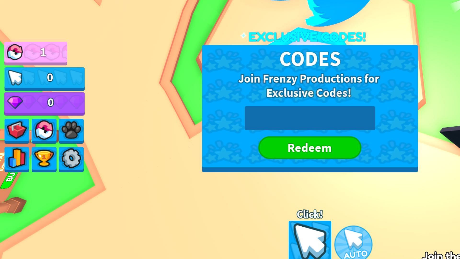 Redeem codes in Clicking Gods (Image via Roblox)