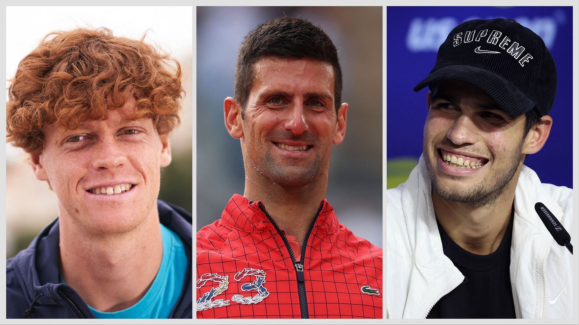 (From L-R) Jannik Sinner, Novak Djokovic and Carlos Alcaraz [Image Source: Getty Images]