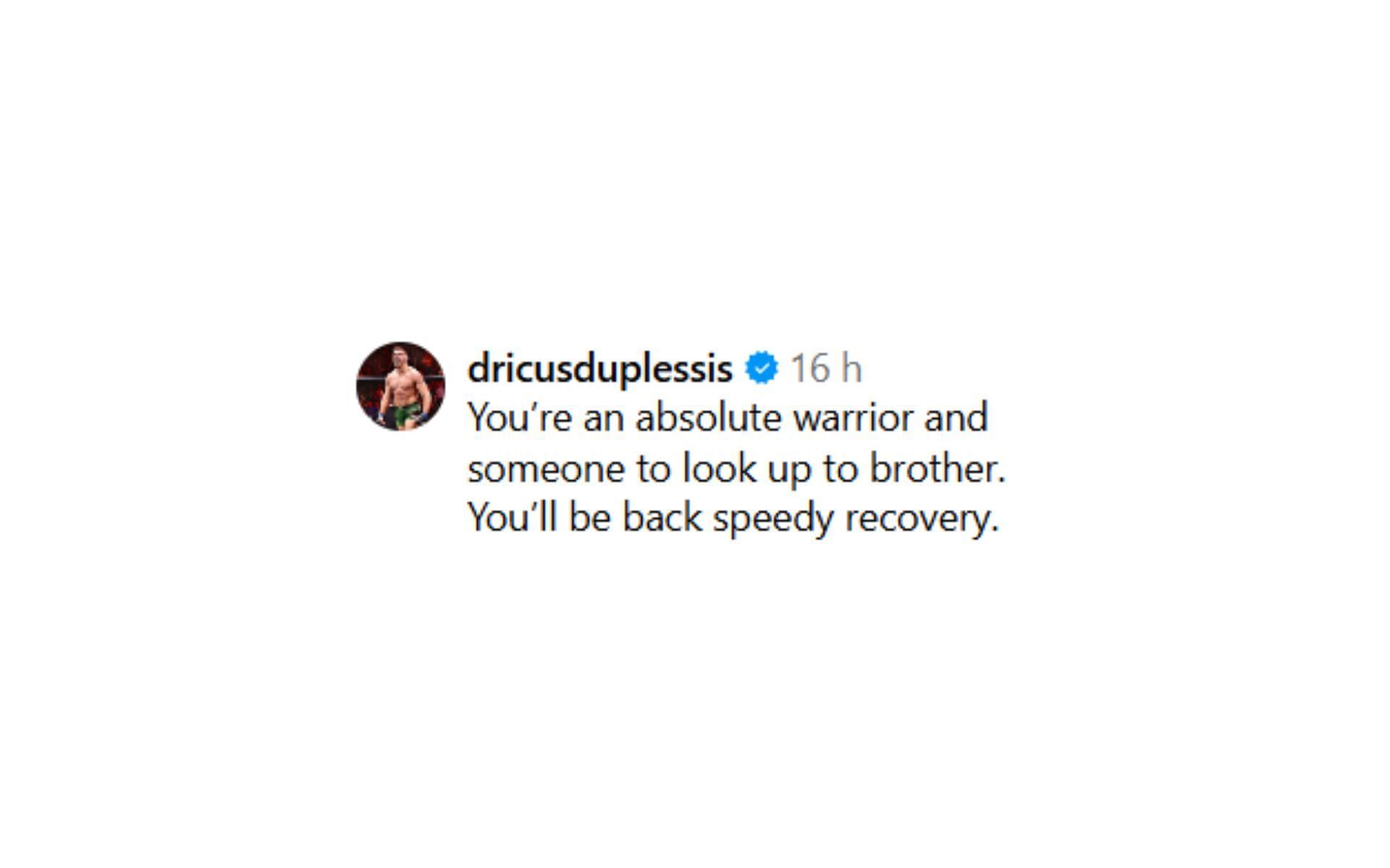 Dricus du Plessis offers encouraging words to Robert Whittaker after loss at UFC 308. [Images courtesy: @robwhittakermma on Instagram]