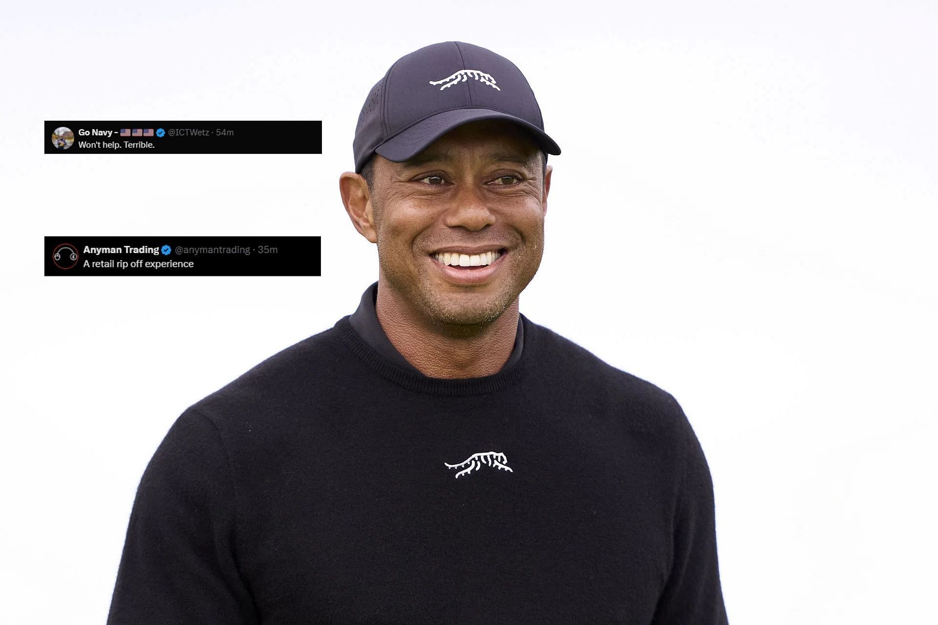 Tiger Woods (Image via Getty, https://x.com/ICTWetz/status/1844813146504192363, https://x.com/anymantrading/status/1844817882926207421).