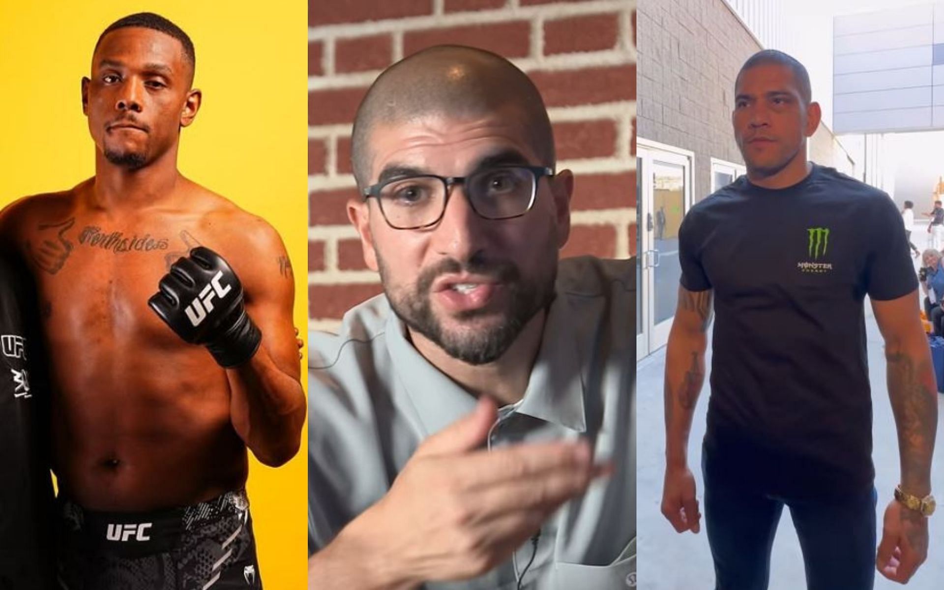 Ariel Helwani (middle) talks to Alex Pereira (right) about Jamahal Hill