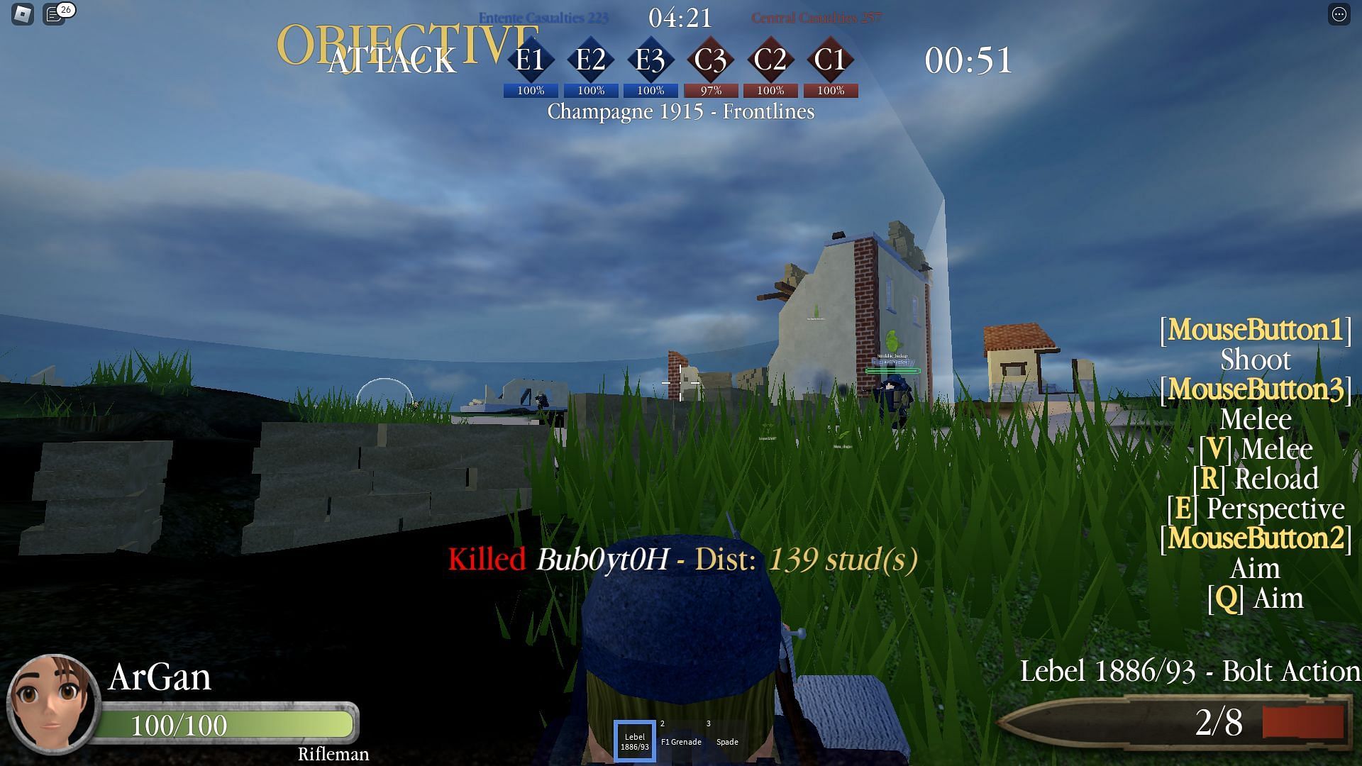 Gameplay screenshot of the Frontlines game mode (Image via Roblox)