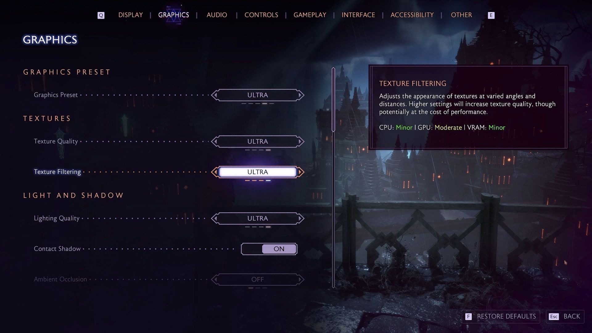 Dragon Age: The Veilguard graphics settings page (Image via Electronic Arts)