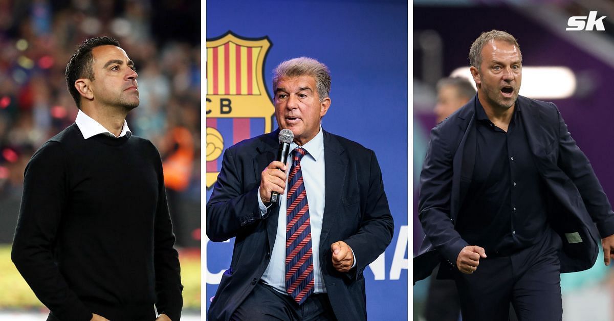 Xavi, Joan Laporta and Hansi Flick (Images via Getty)