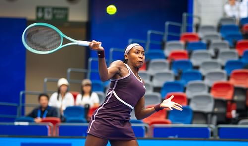 Gauff in action at the 2024 Wuhan Open (Picture: Getty)