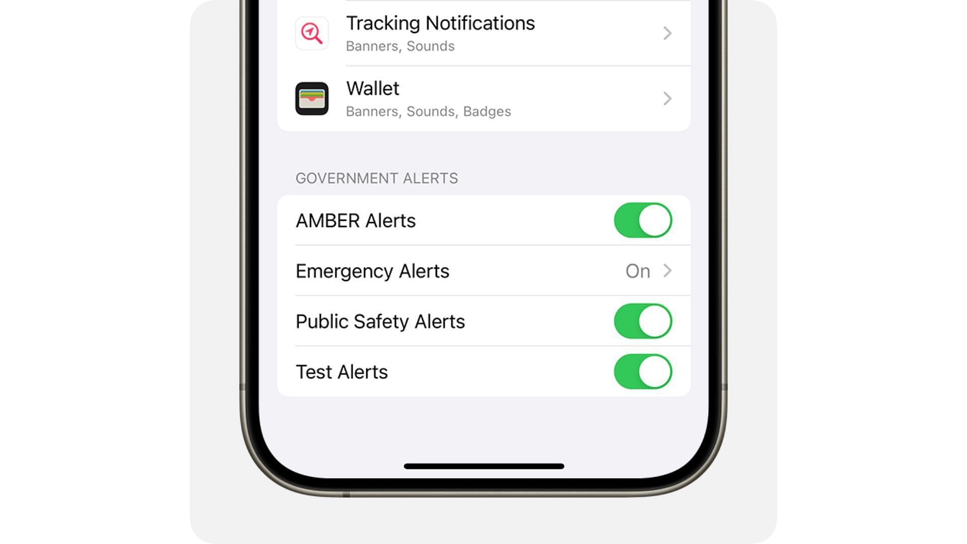 You can toggle each of the emergency alerts to turn them off (Image via Apple)