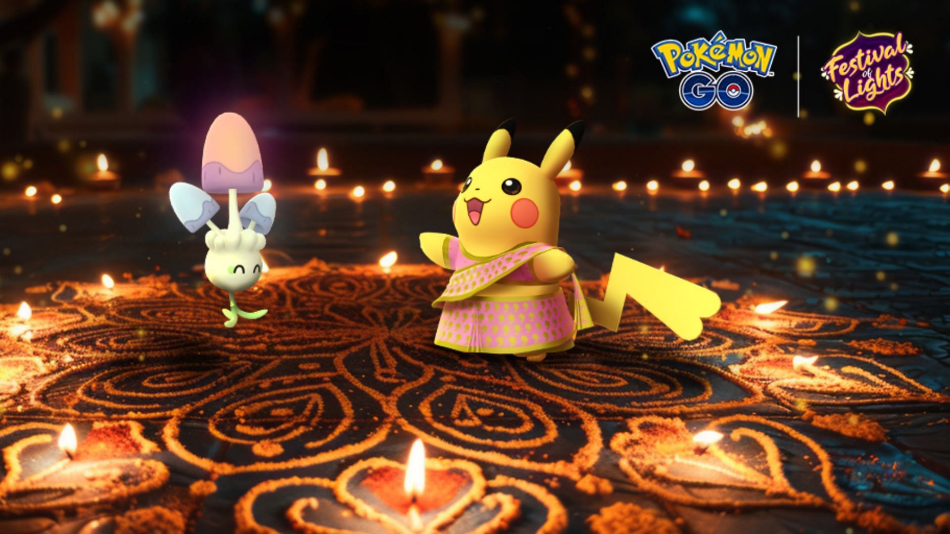 Pikachu en sari avec Morelull (Image via TPC)