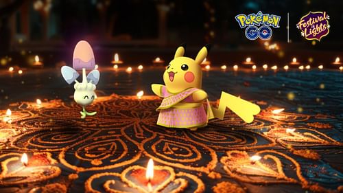 Pikachu wearing a saree with Morelull (Image via TPC)