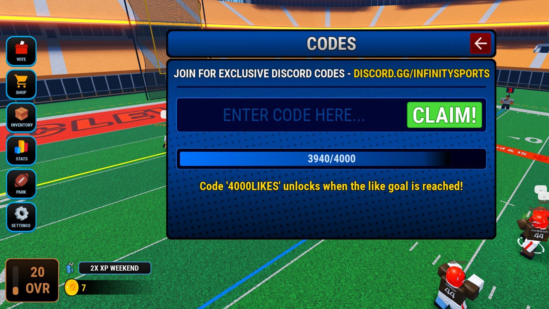 Redeem codes in Football Legends (Image via Roblox)