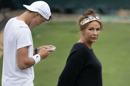 Holger Rune pictured with his mother Aneke at the 2023 Wimbledon Championships - Image Source: Getty