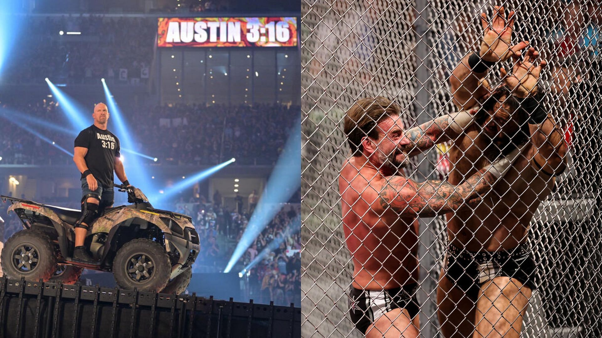 Stone Cold Steve Austin (left), Punk vs. McIntyre (right) (Image Credits: WWE.com)