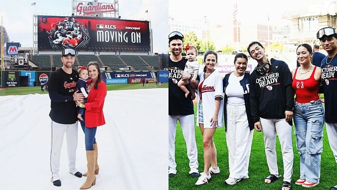 Steven Kwan's girlfriend Samantha, Josh Naylor's fiancee Chantel & Bo Naylor's partner Jackie react to David Fry's wife Rebekah's heartfelt tribute