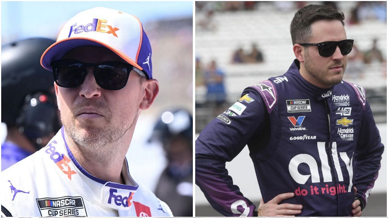 Denny Hamlin(L) shared his two-cent on the Alex Bowman(R) penalty after the Charlotte Motor Speedway race. ( Both images via getty )