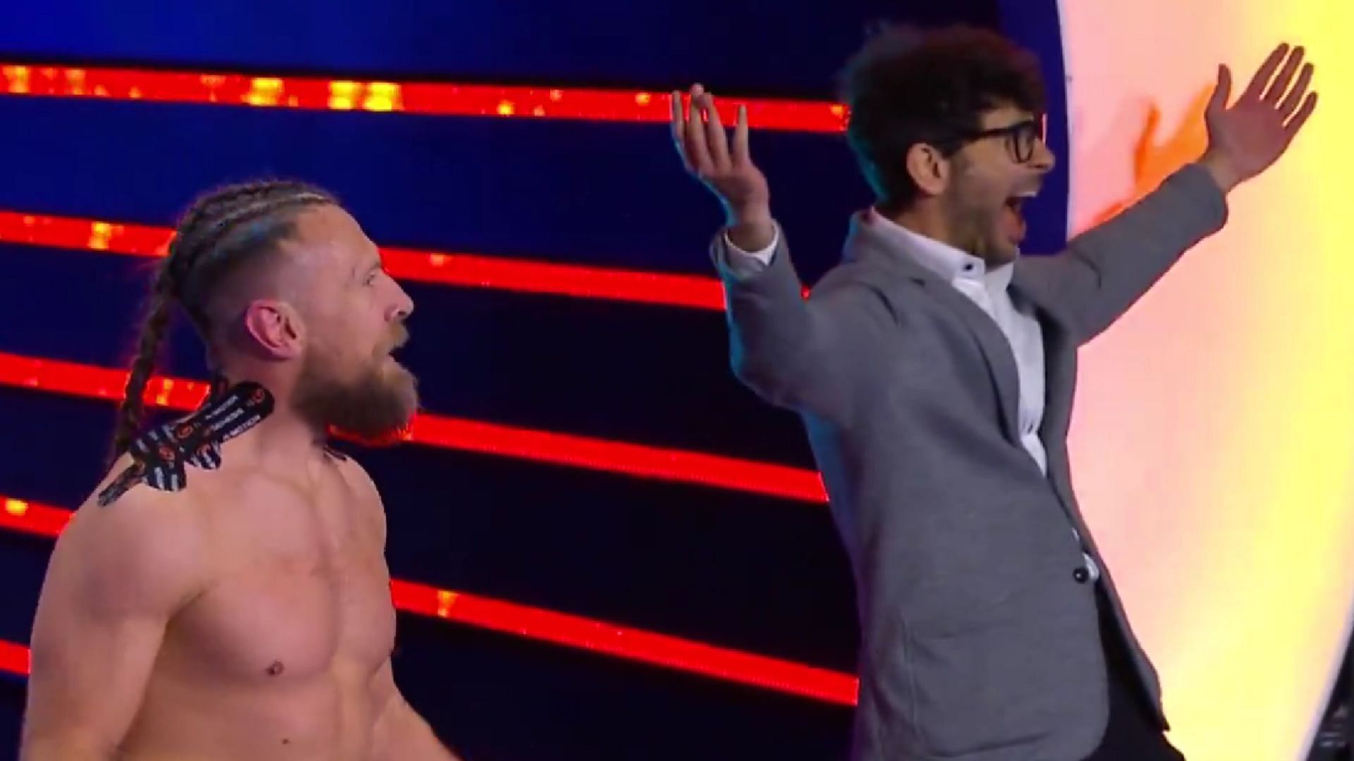 Bryan Danielson and Tony Khan after Dynamite went off the air. (Image via AEW X) 