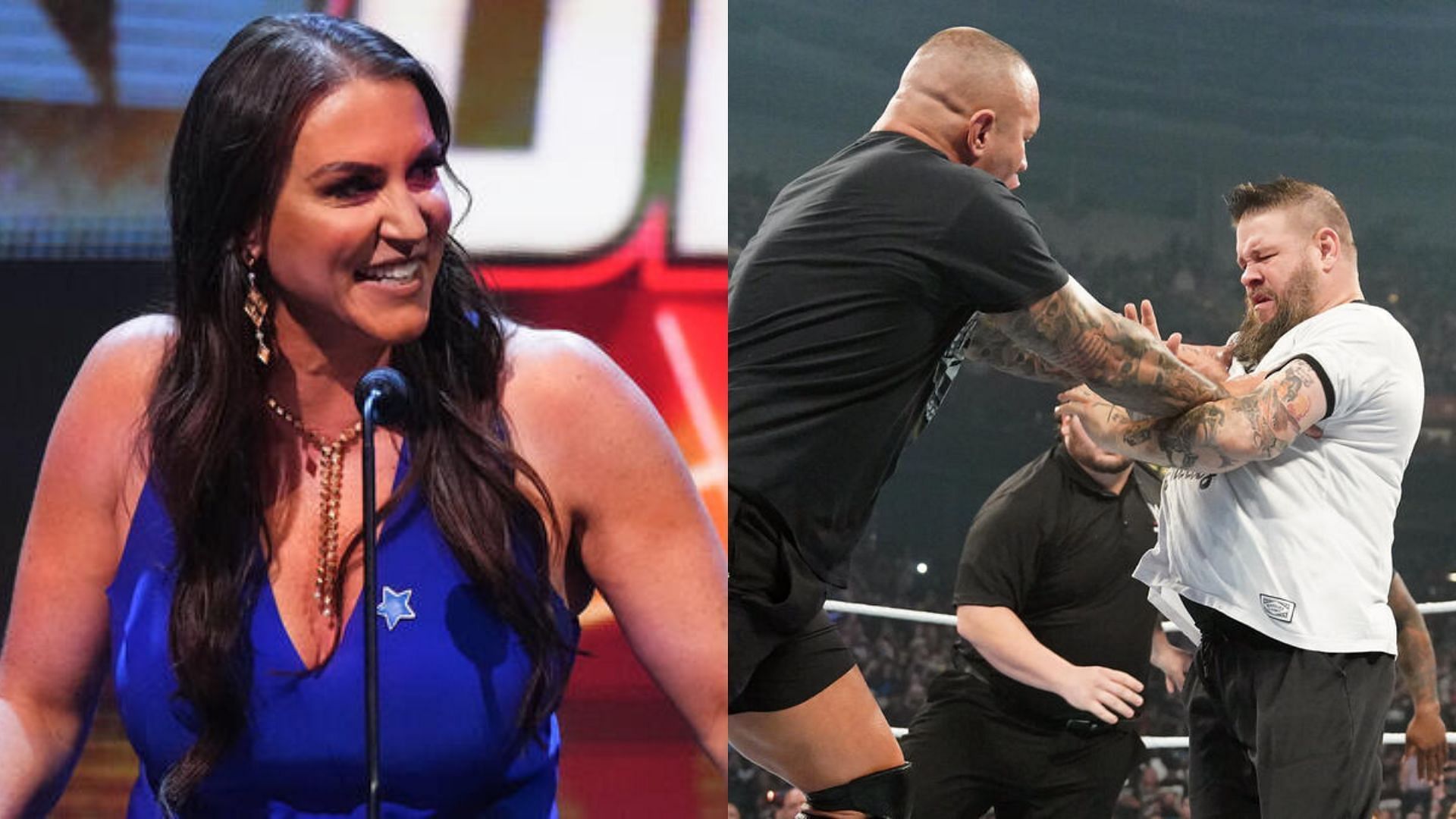 Stephanie McMahon (left), Randy Orton &amp; Kevin Owens (right) (Image Credits: WWE.com)