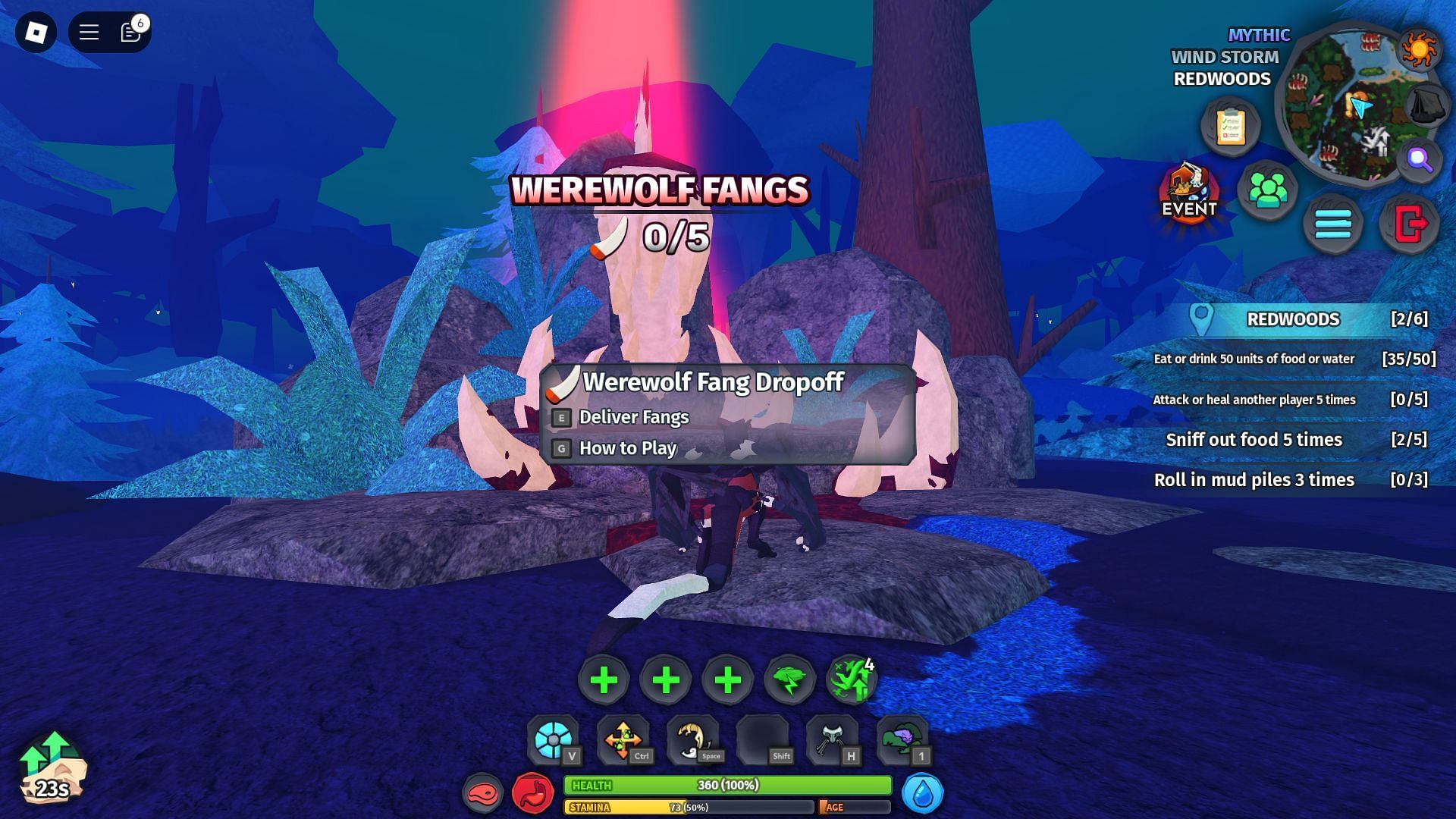 Collecting Werewolf Fangs is one of the minigames (Image via Roblox)