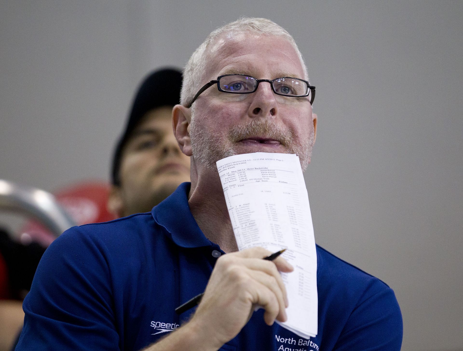 Bob Bowman watching Michael Phelps at the Olympic trials in Omaha [Image Source : Getty]