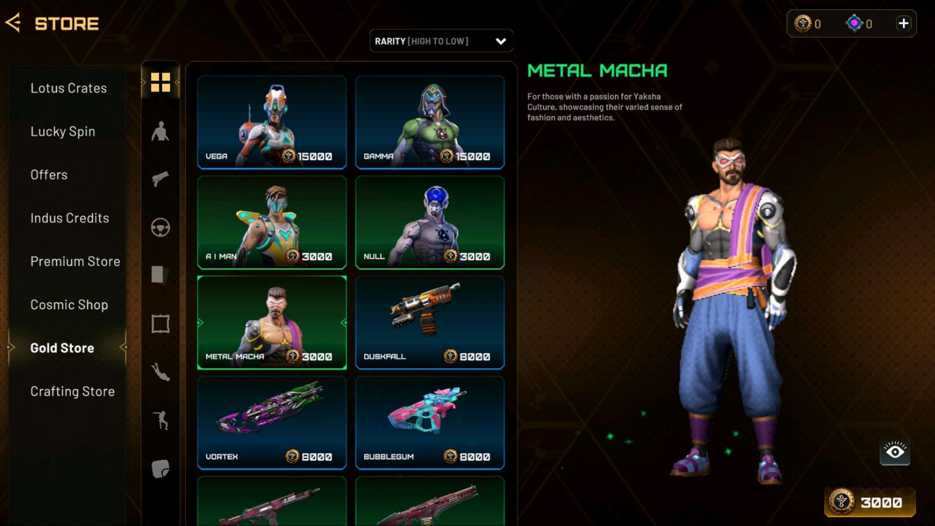 Indus Battle Royale gold store avatars (Image via SuperGaming)