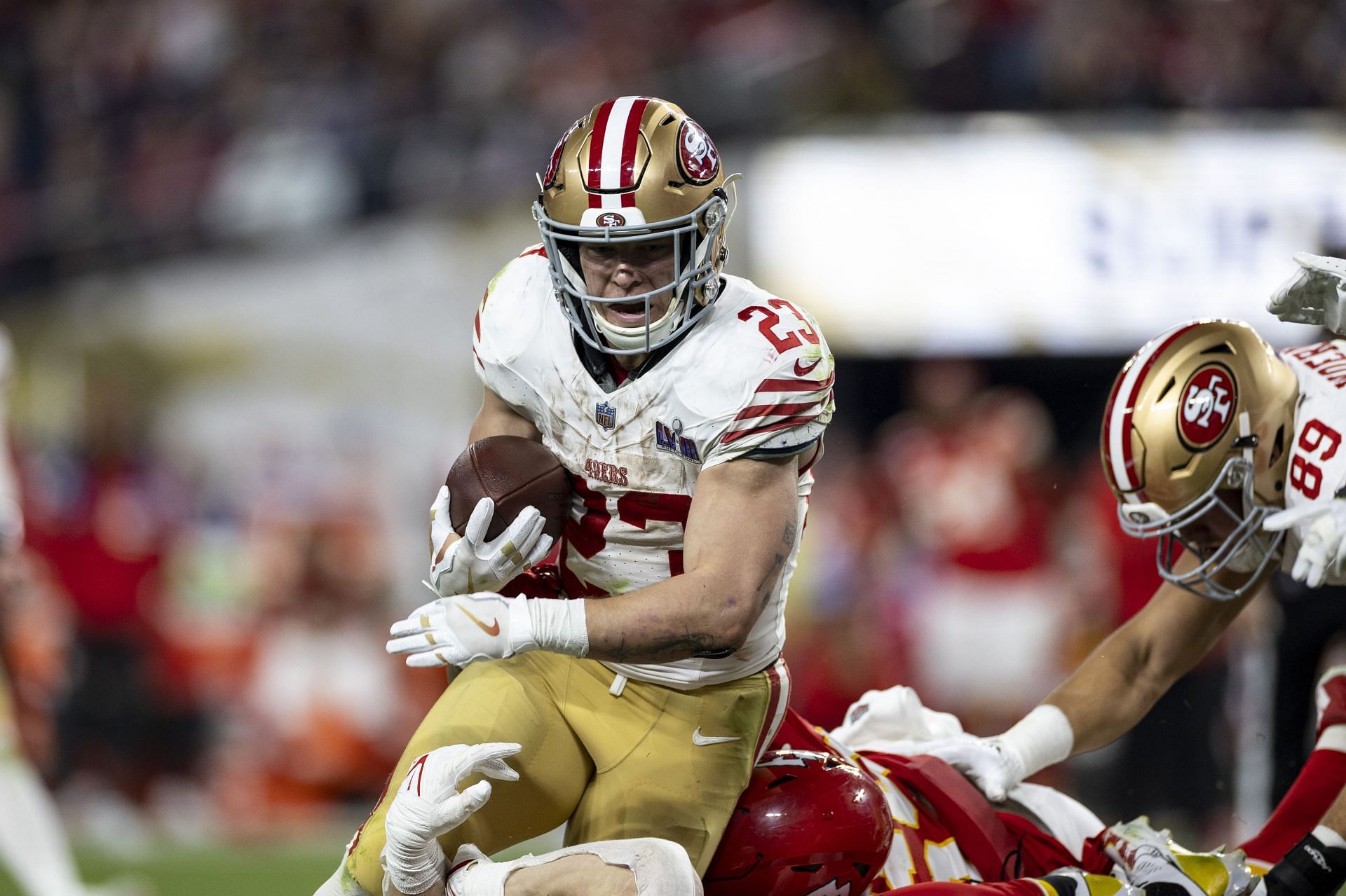 Christian McCaffrey at Super Bowl LVIII - San Francisco 49ers v Kansas City Chiefs - Source: Getty