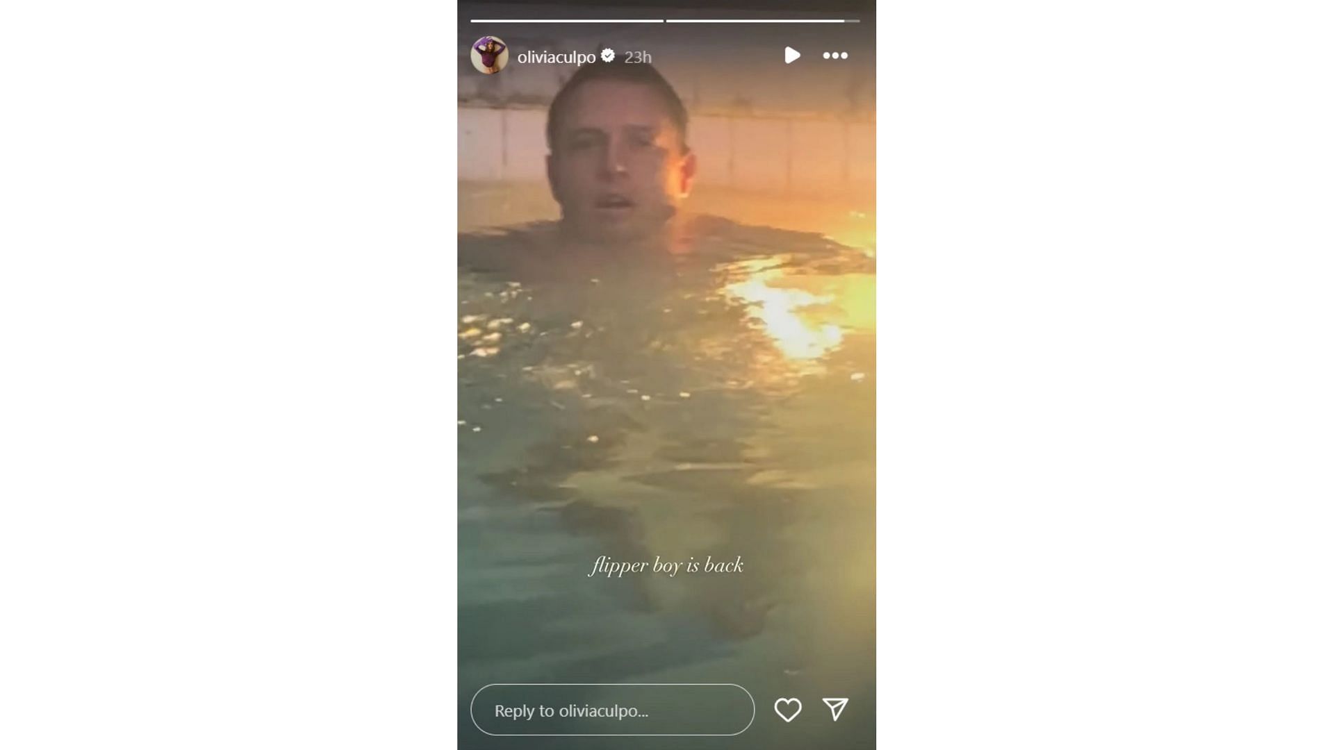 Olivia Culpo posts a small clip of Christian McCaffrey swimming during recovery [Image credit: @oliviaculpo IG]