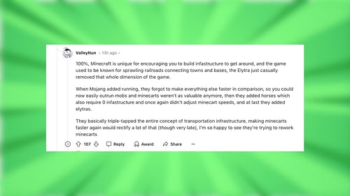 Redditors react to the minecart changes (Image via Reddit/MikeOxlong2420)