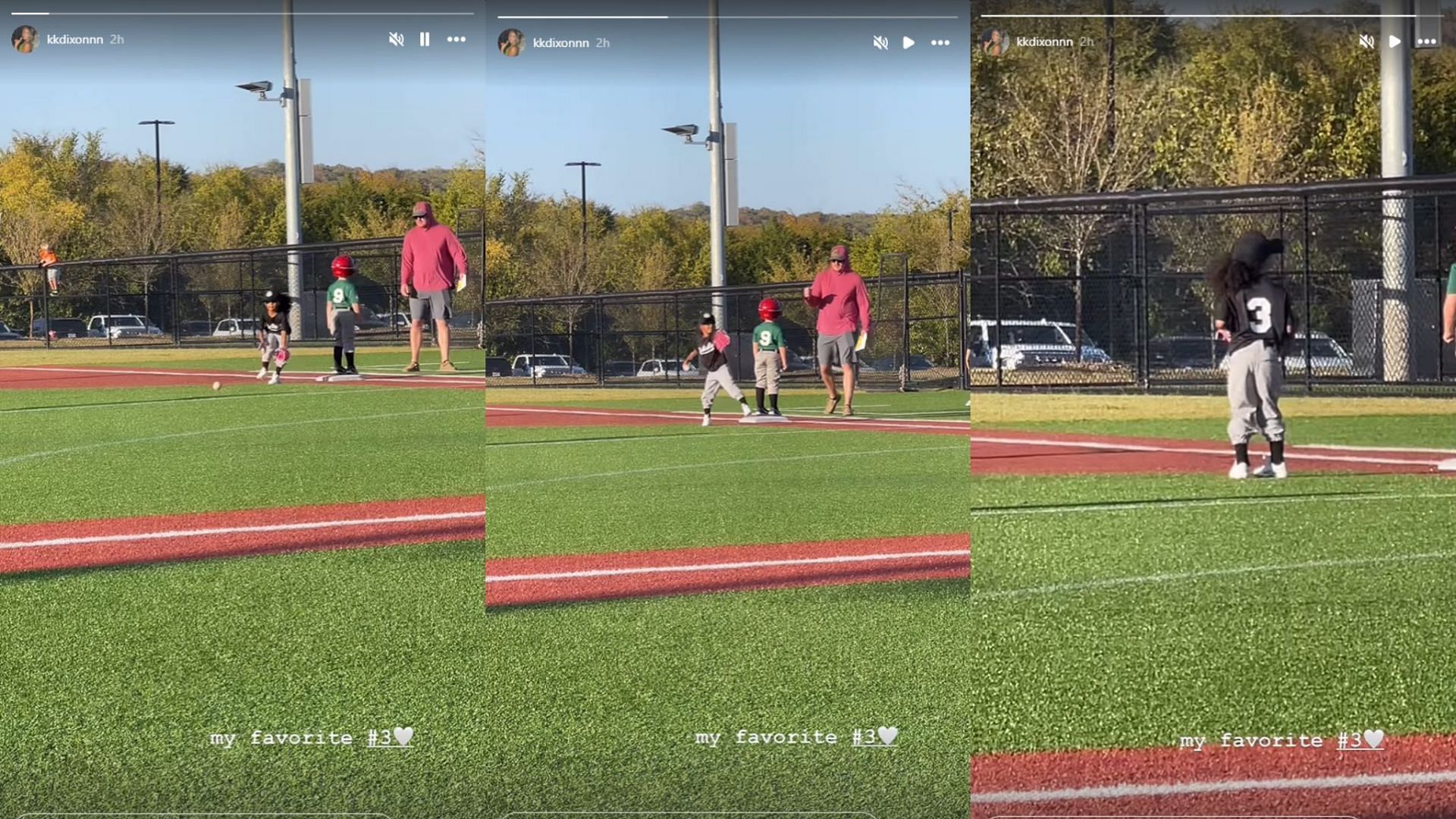 KK Dixon shares a video of daughter Kaari playing baseball (Screenshots from @kkdixonnn/ IG)