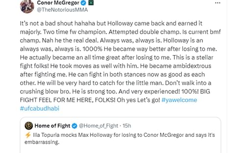 Screenshot of McGregor's post aimed at Topuria